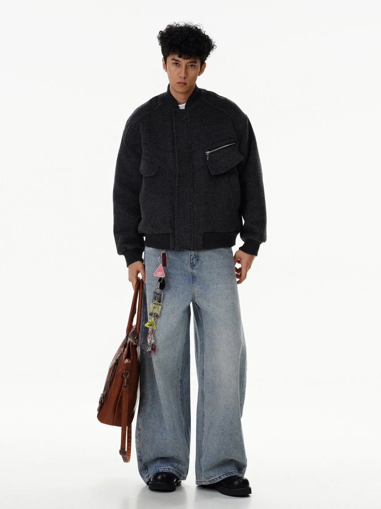 Oversized Drop Shoulder Bomber Jacket with Zip Pocket Detail