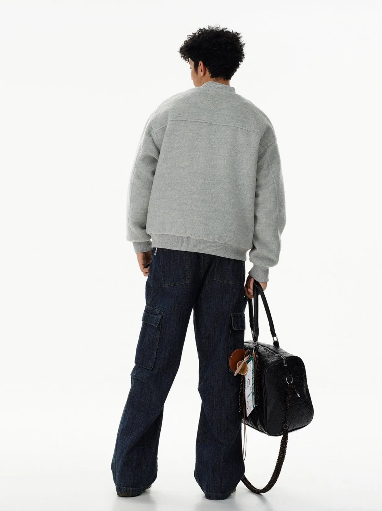 Oversized Drop Shoulder Bomber Jacket with Zip Pocket Detail