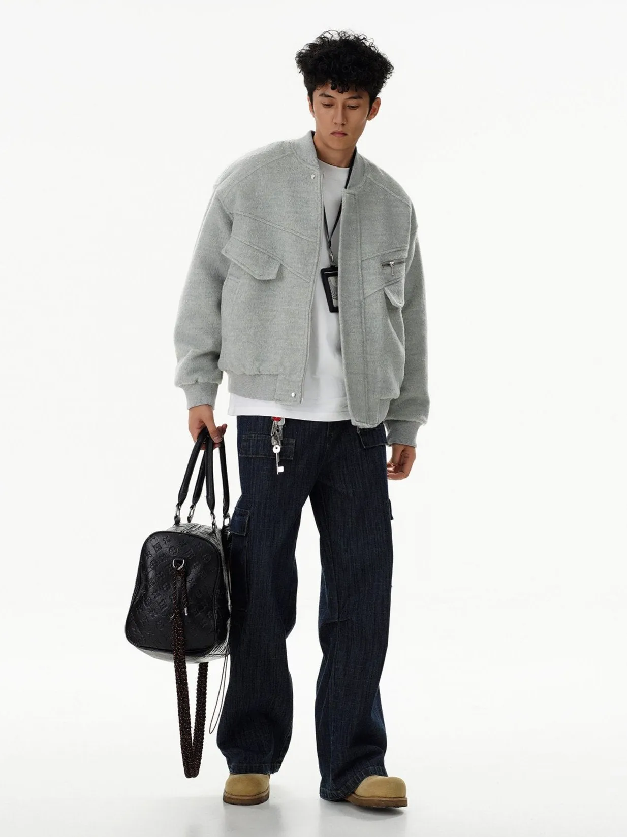 Oversized Drop Shoulder Bomber Jacket with Zip Pocket Detail