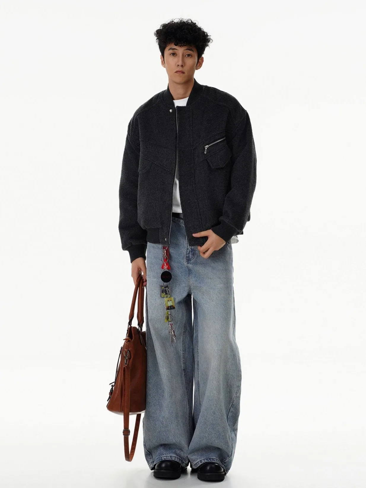 Oversized Drop Shoulder Bomber Jacket with Zip Pocket Detail
