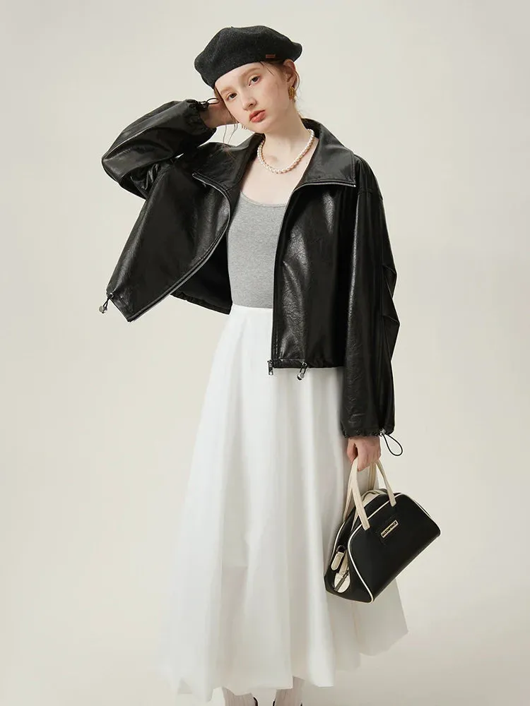 Oversized Leather Bomber Jacket
