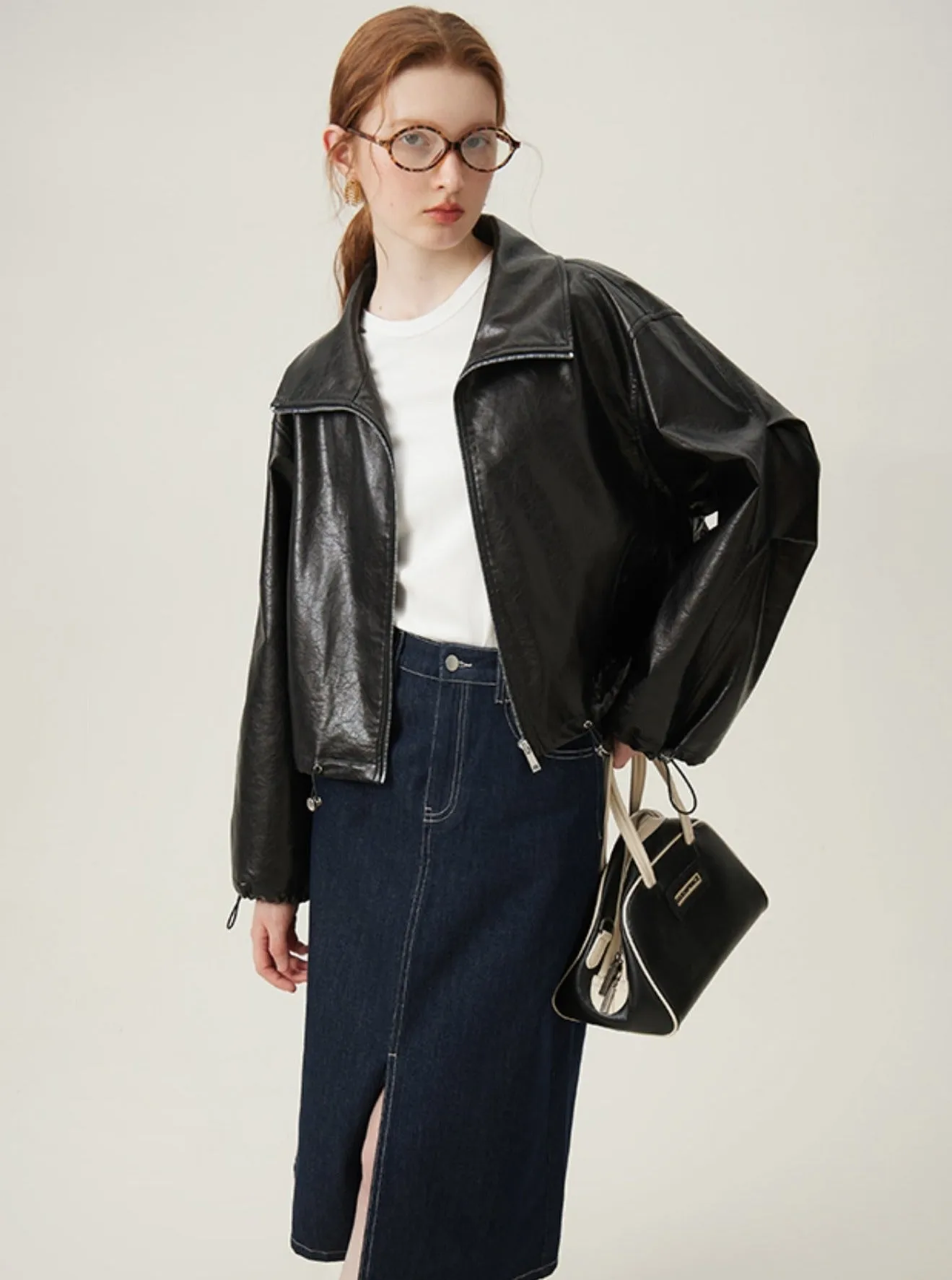 Oversized Leather Bomber Jacket