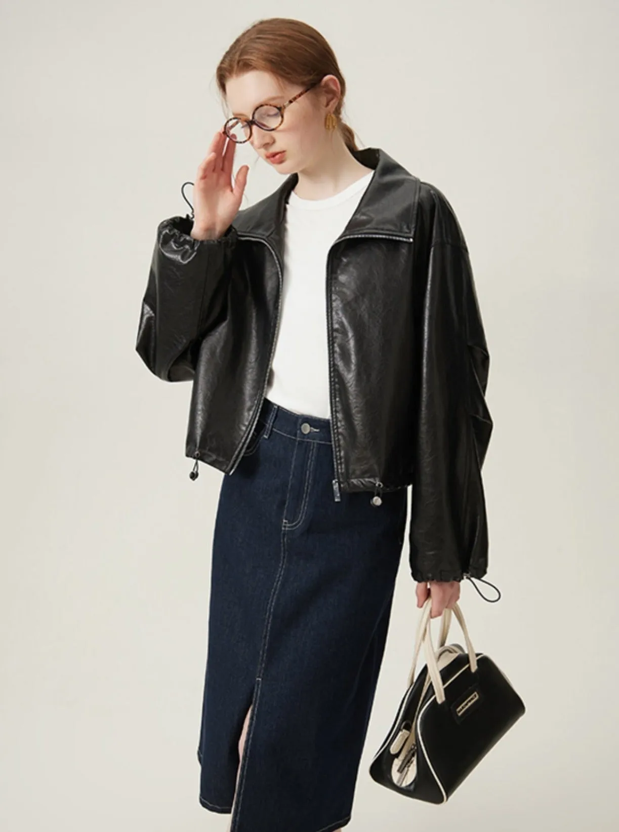 Oversized Leather Bomber Jacket