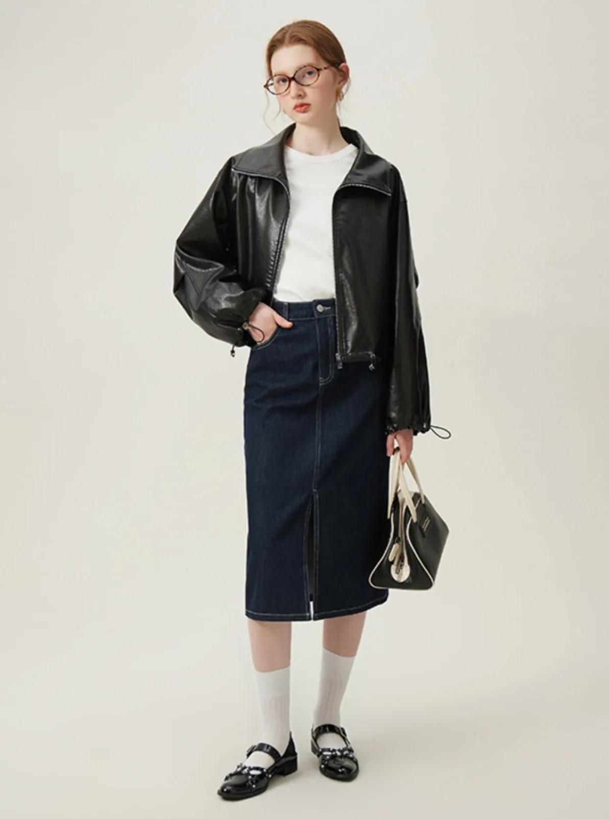 Oversized Leather Bomber Jacket
