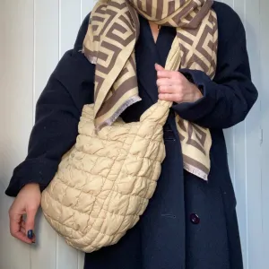Oversized Quilted Cross Body Bag Beige