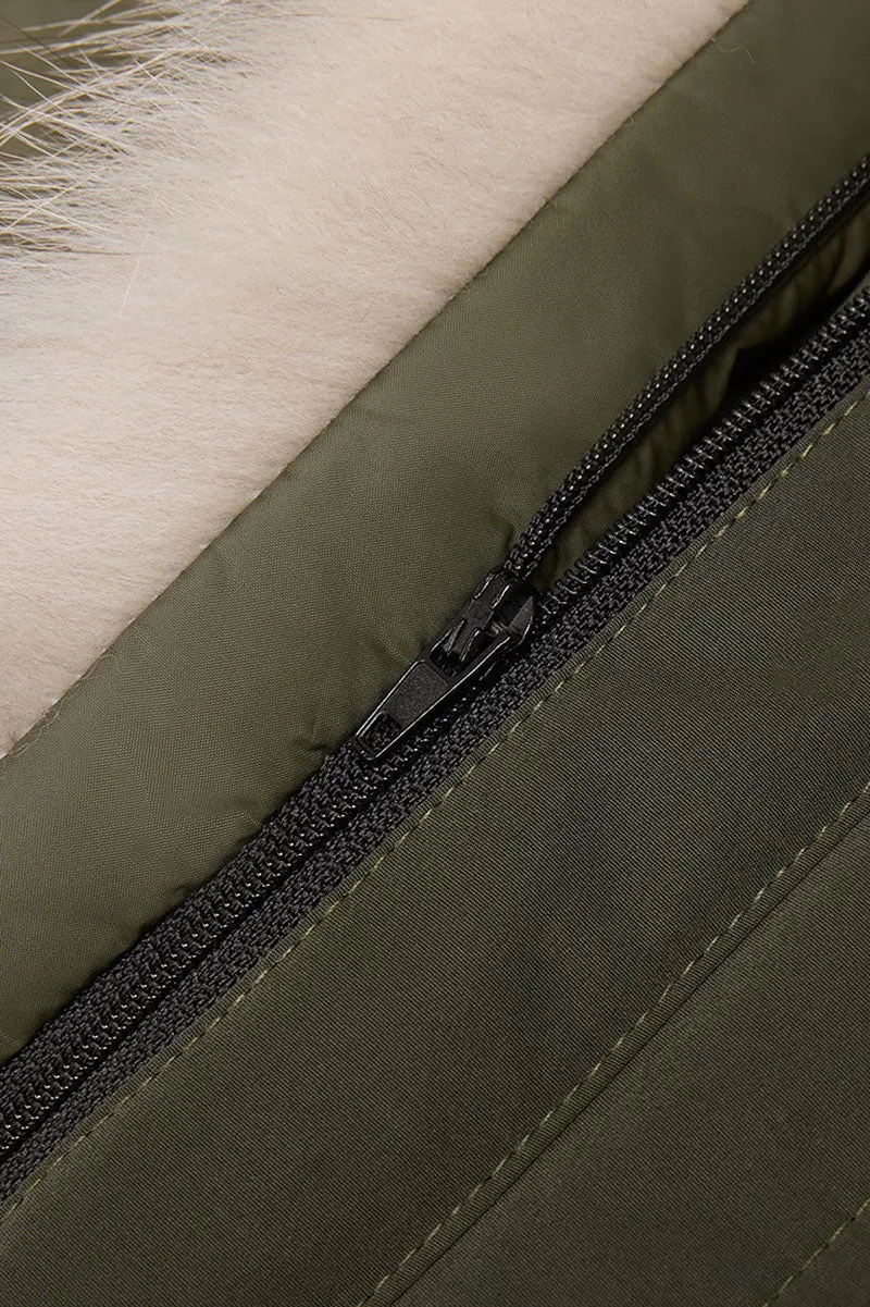 Oversized Water Repellent Puffer Bomber Coat with Detachable Fox Fur Collar