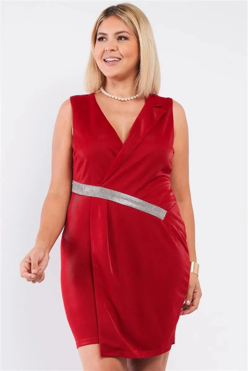 Plus Size Asymmetrical Wrap Rhinestones Fitted Blazer Dress