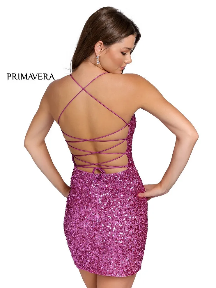 Primavera Couture 3351 Cocktail Dress Short Fitted Sequin Backless Homecoming Dress