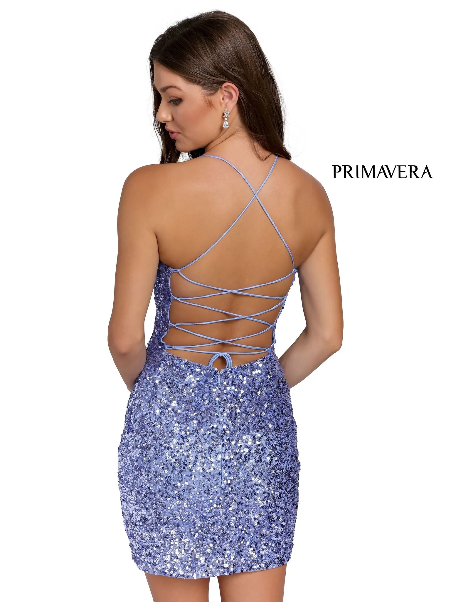 Primavera Couture 3351 Cocktail Dress Short Fitted Sequin Backless Homecoming Dress