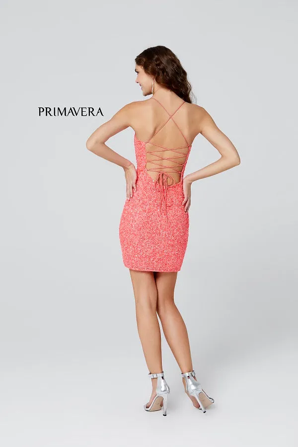 Primavera Couture 3351 Cocktail Dress Short Fitted Sequin Backless Homecoming Dress