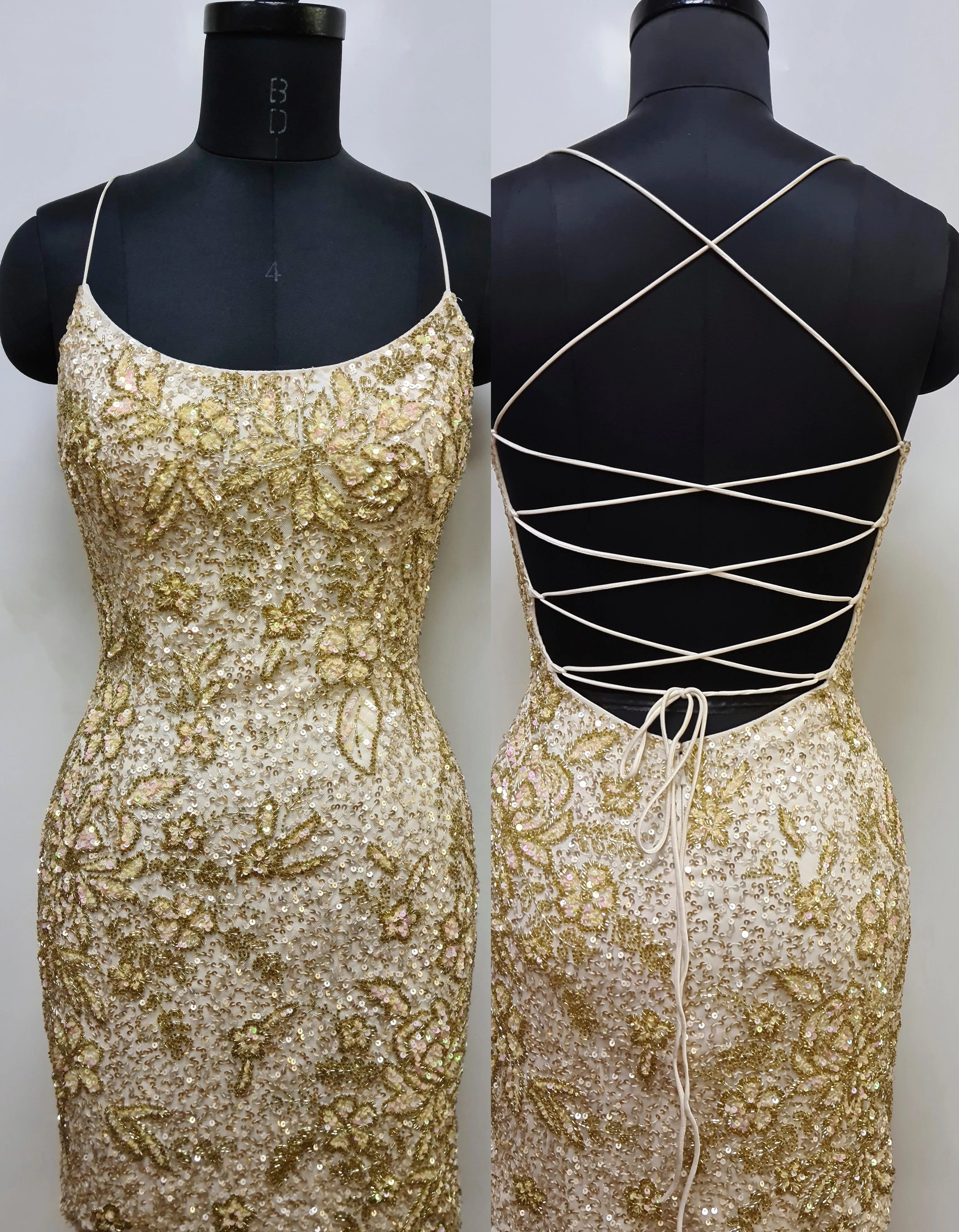 Primavera Couture 4040 Short Cocktail Dress Beaded Sequin Fully Embellished Open Tie Back Scoop Neck Homecoming Dress