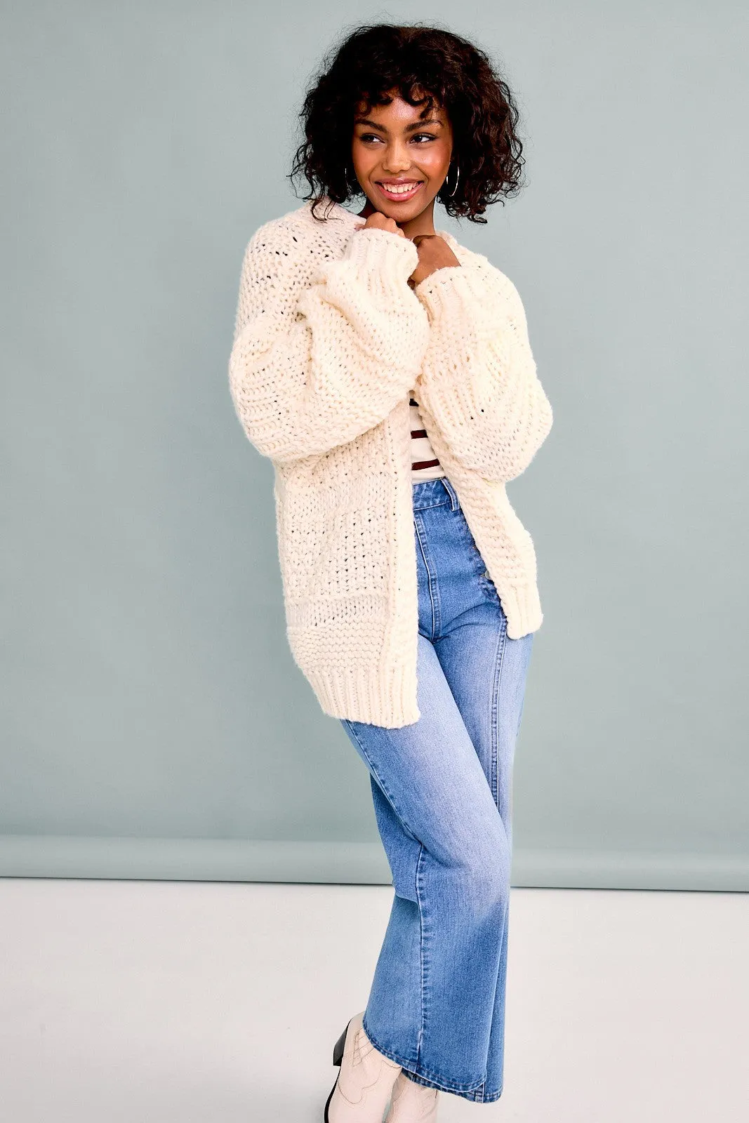 "November Chill" Cream Knit Oversized Cardigan
