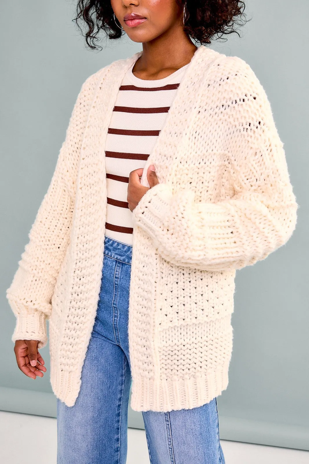 "November Chill" Cream Knit Oversized Cardigan