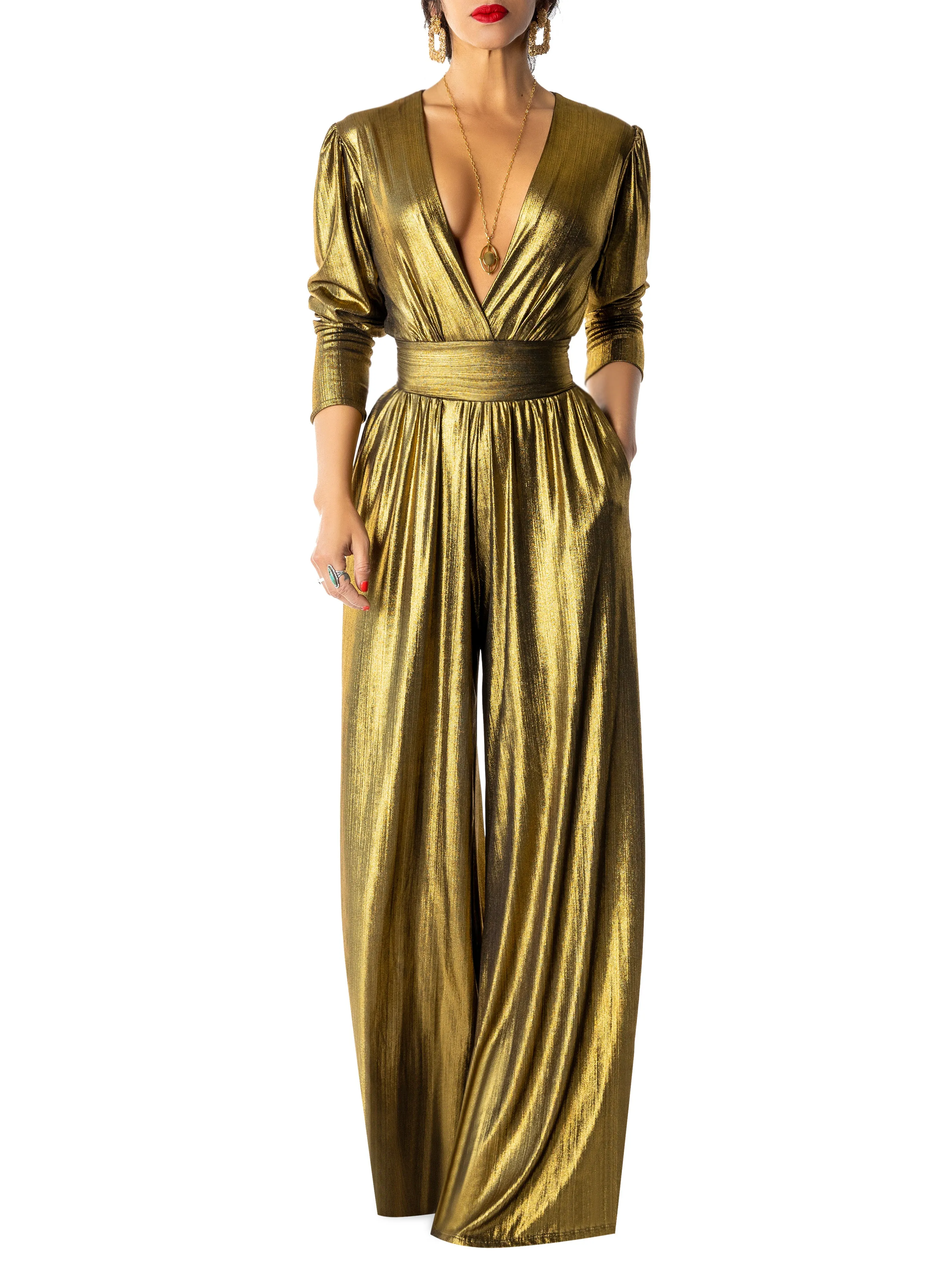 "Sparkles" Gold V-Neck Jumpsuit