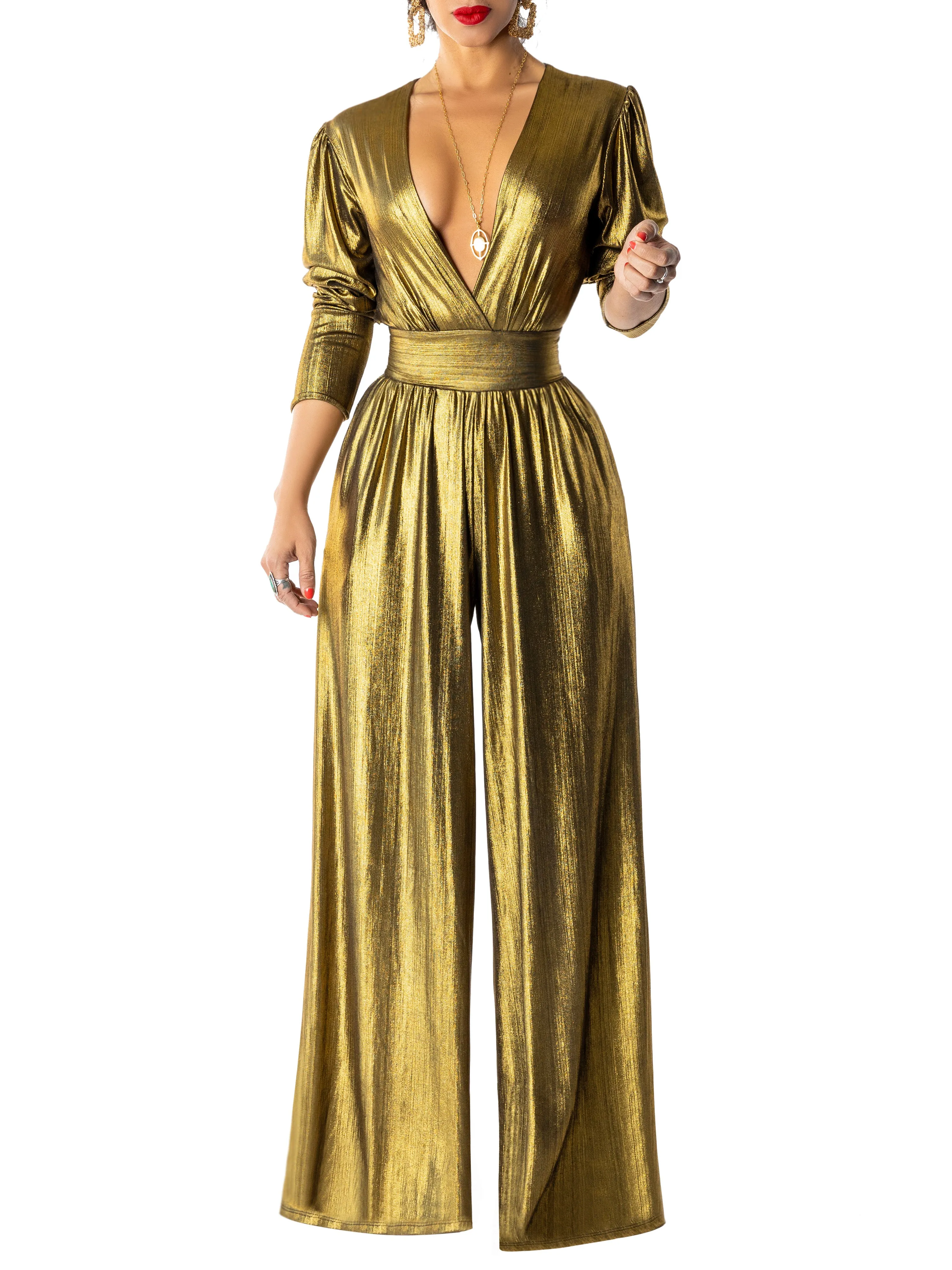 "Sparkles" Gold V-Neck Jumpsuit