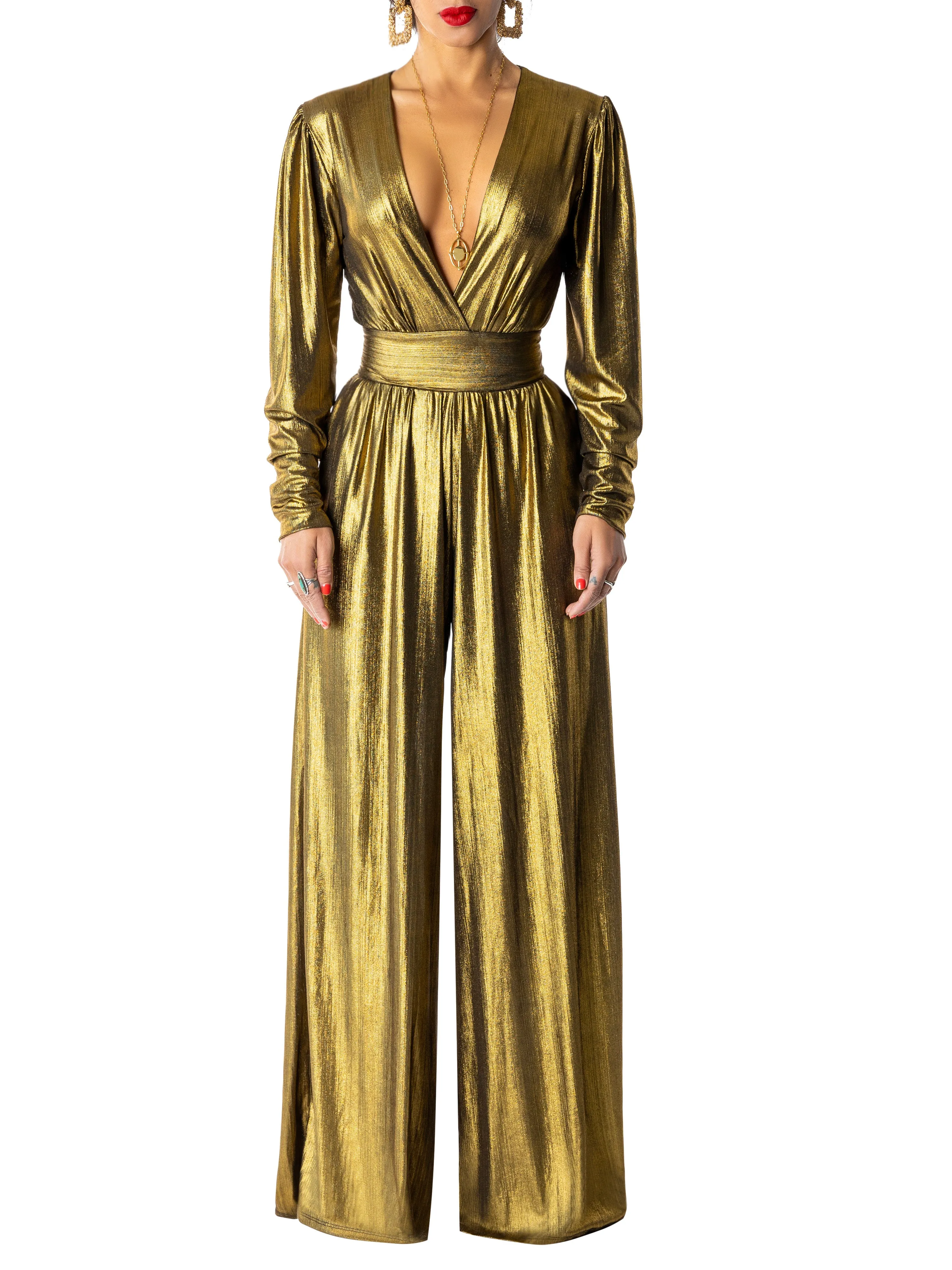 "Sparkles" Gold V-Neck Jumpsuit