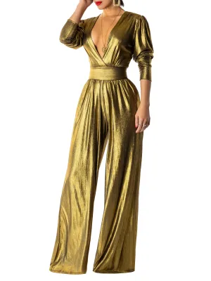 "Sparkles" Gold V-Neck Jumpsuit