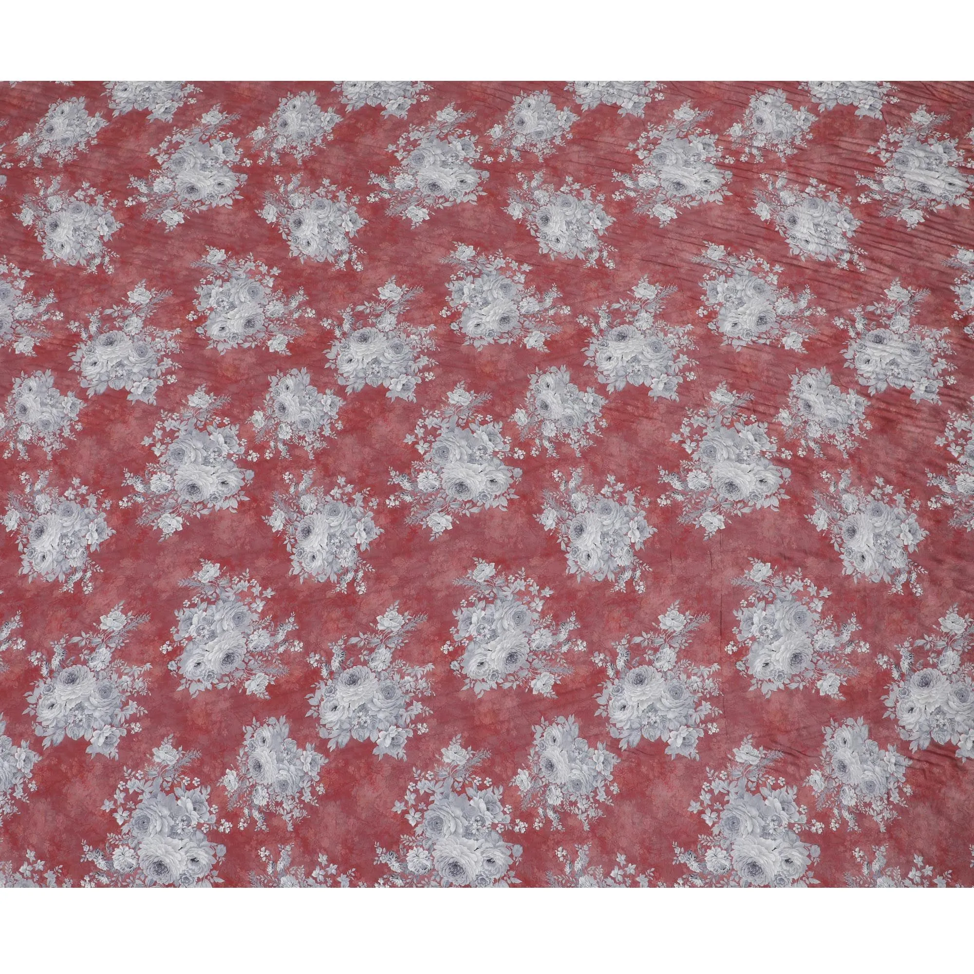 Roseate Grace Viscose Crepe Fabric - Vintage Floral on Rich Rose, 110cm Width (India)  - D17647