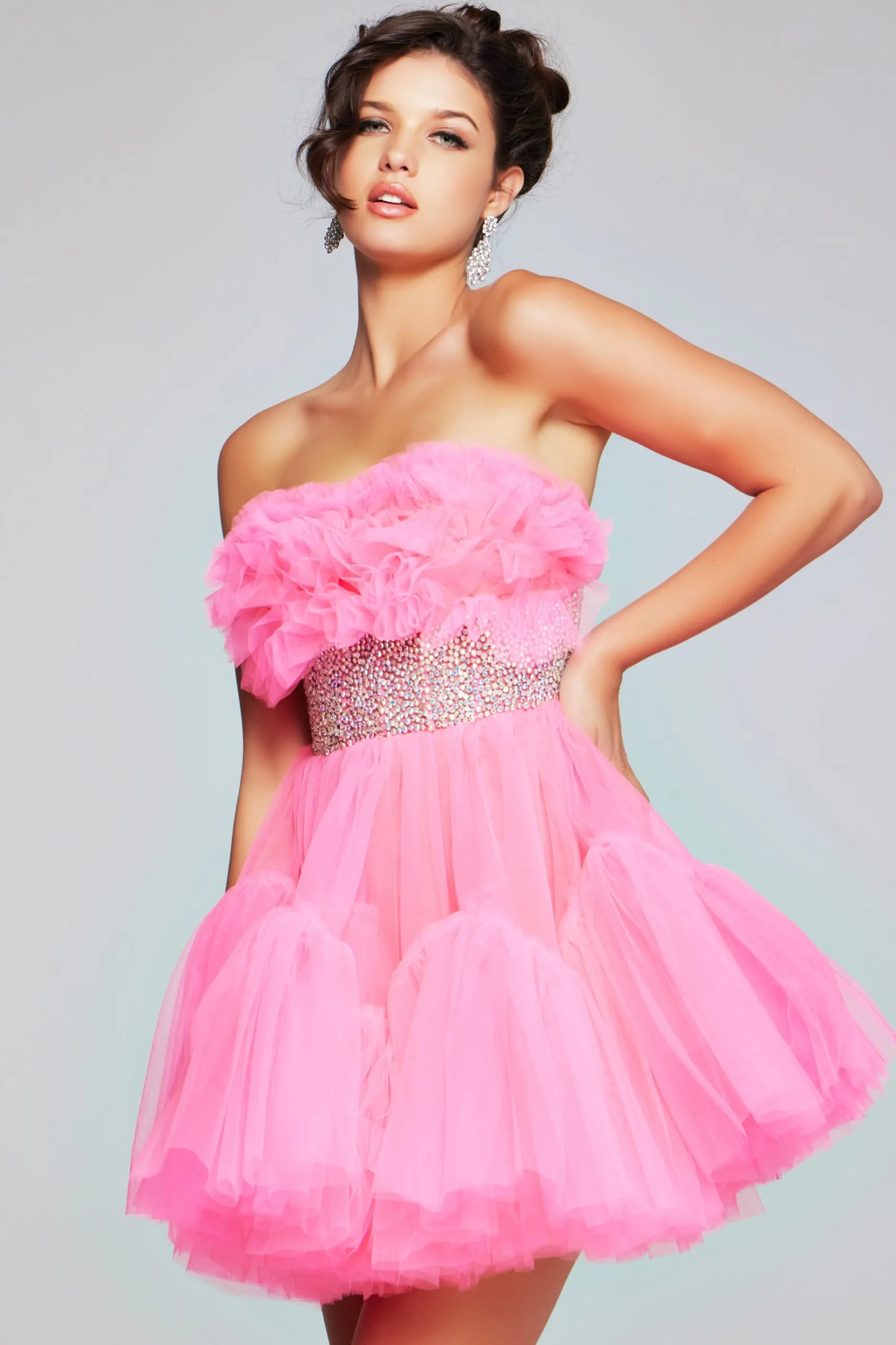 Rosette Short Strapless A-line Dress by Jovani 40186