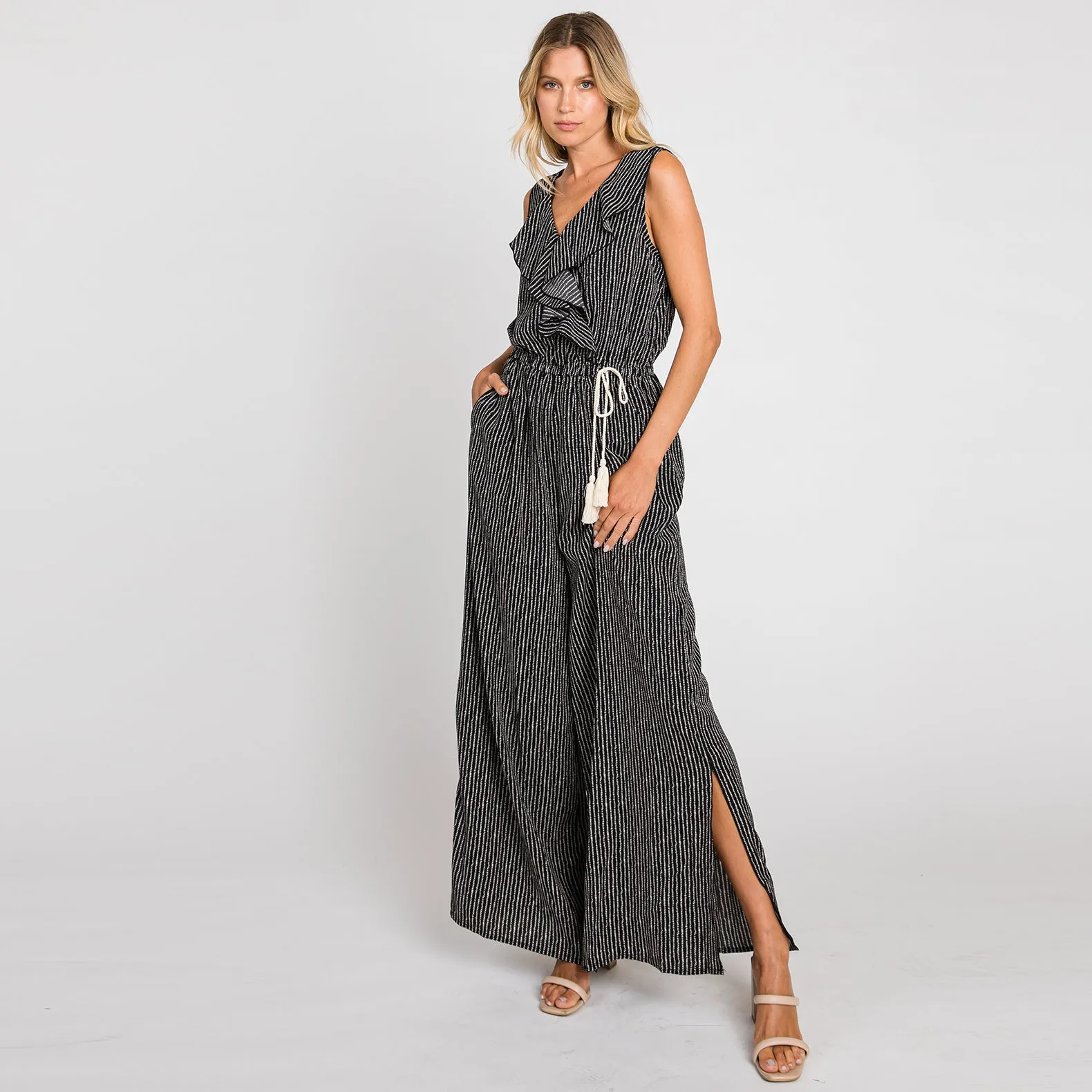 Ruffled V-Neck Sleeveless Jumpsuit