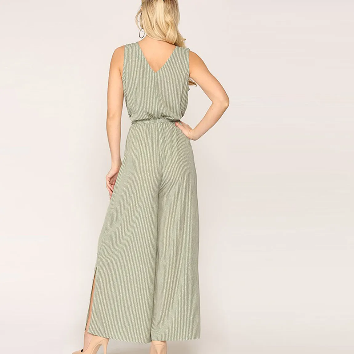 Ruffled V-Neck Sleeveless Jumpsuit