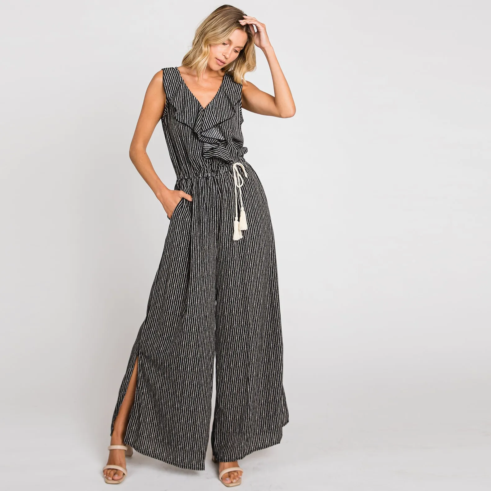 Ruffled V-Neck Sleeveless Jumpsuit