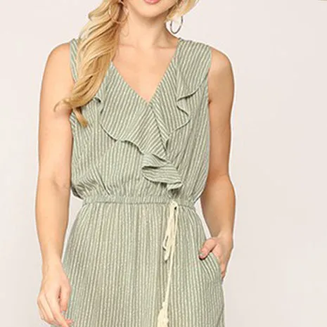 Ruffled V-Neck Sleeveless Jumpsuit