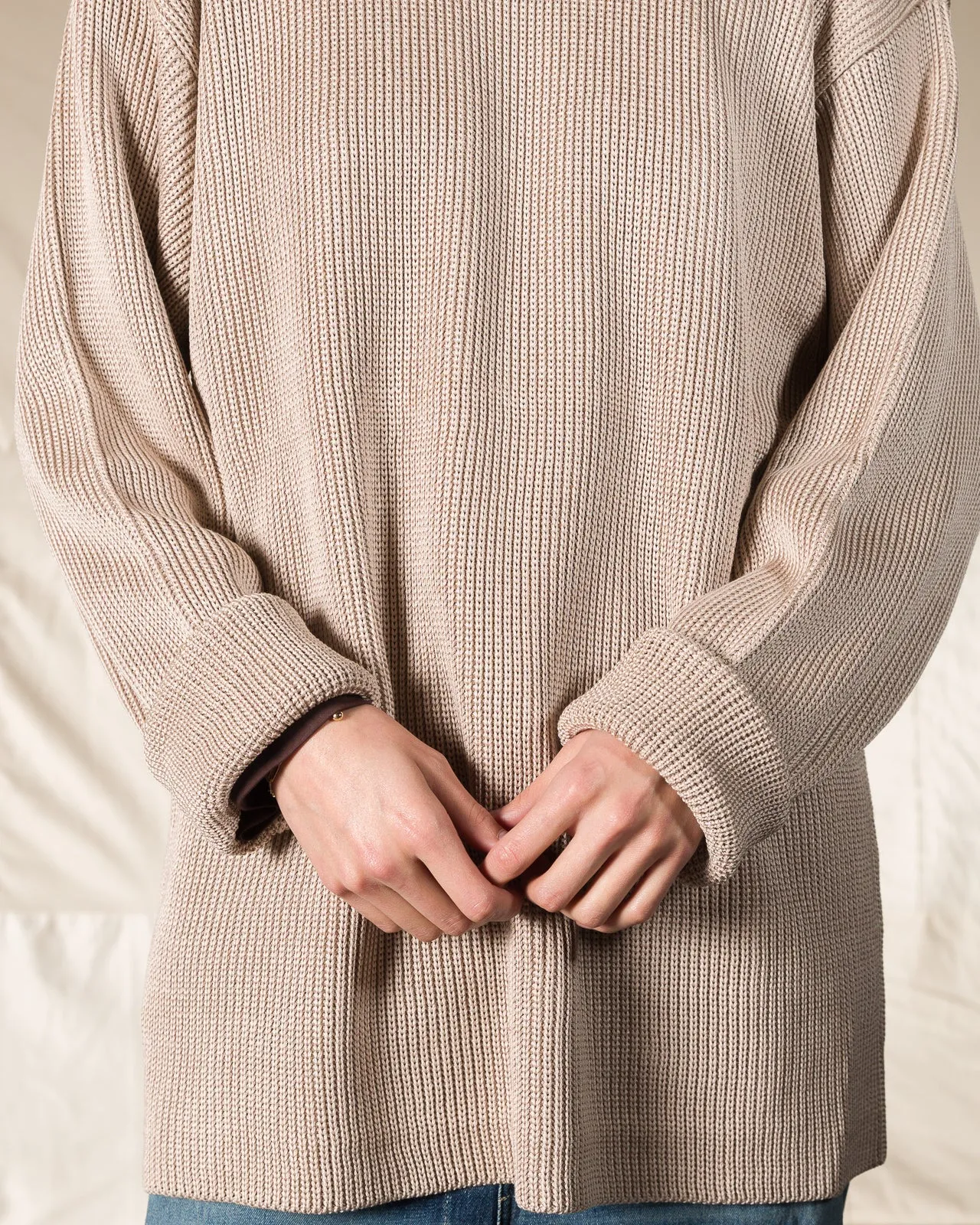 Silk Hand Knitting Heavyweight Rib Pullover - Beige 8