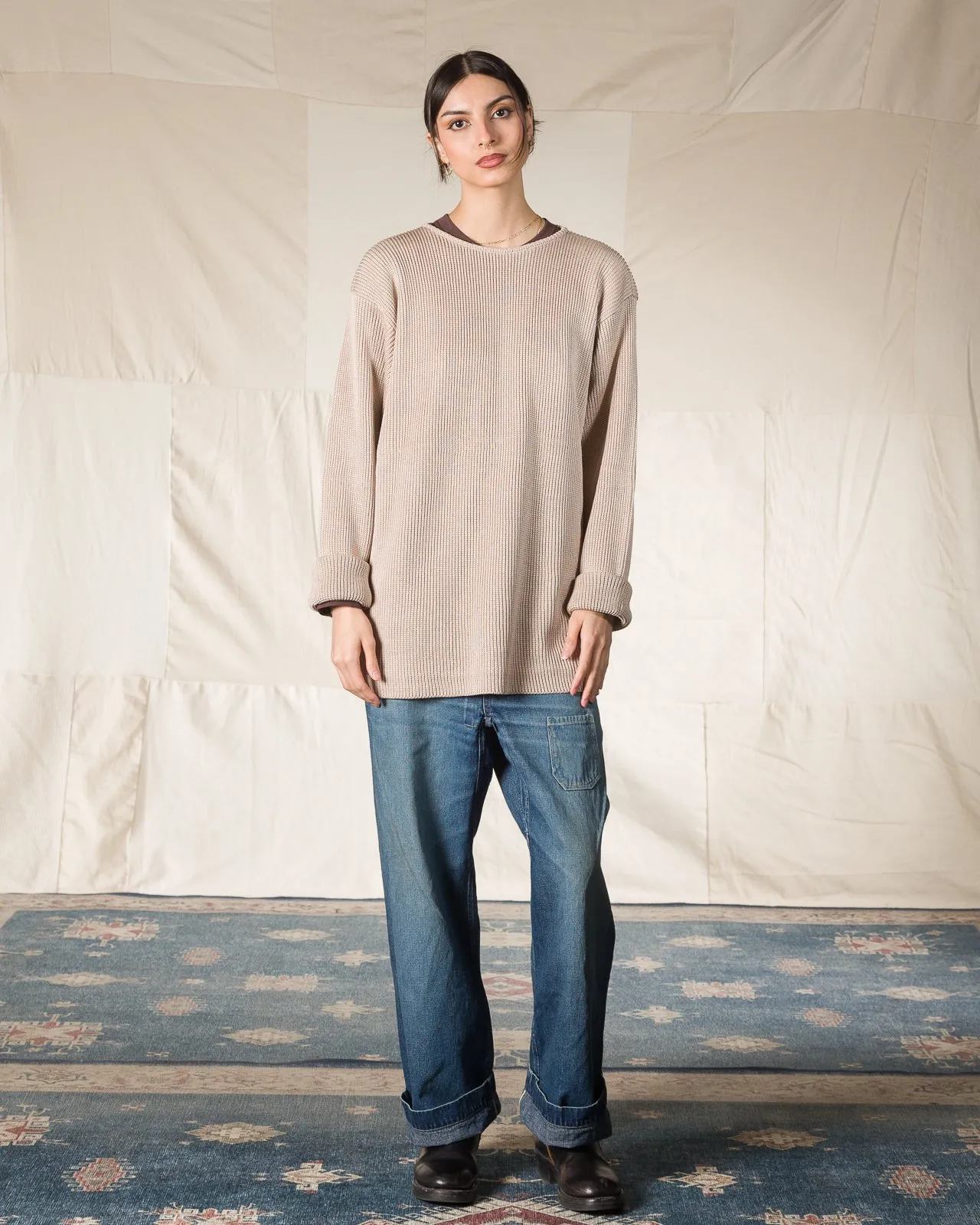 Silk Hand Knitting Heavyweight Rib Pullover - Beige 8