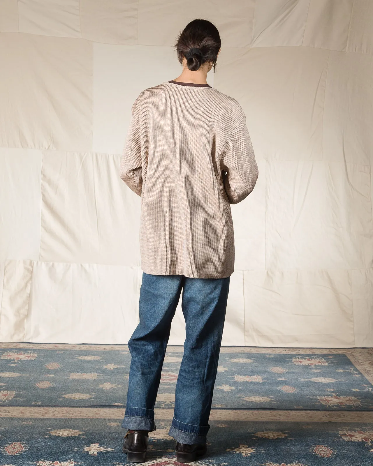 Silk Hand Knitting Heavyweight Rib Pullover - Beige 8