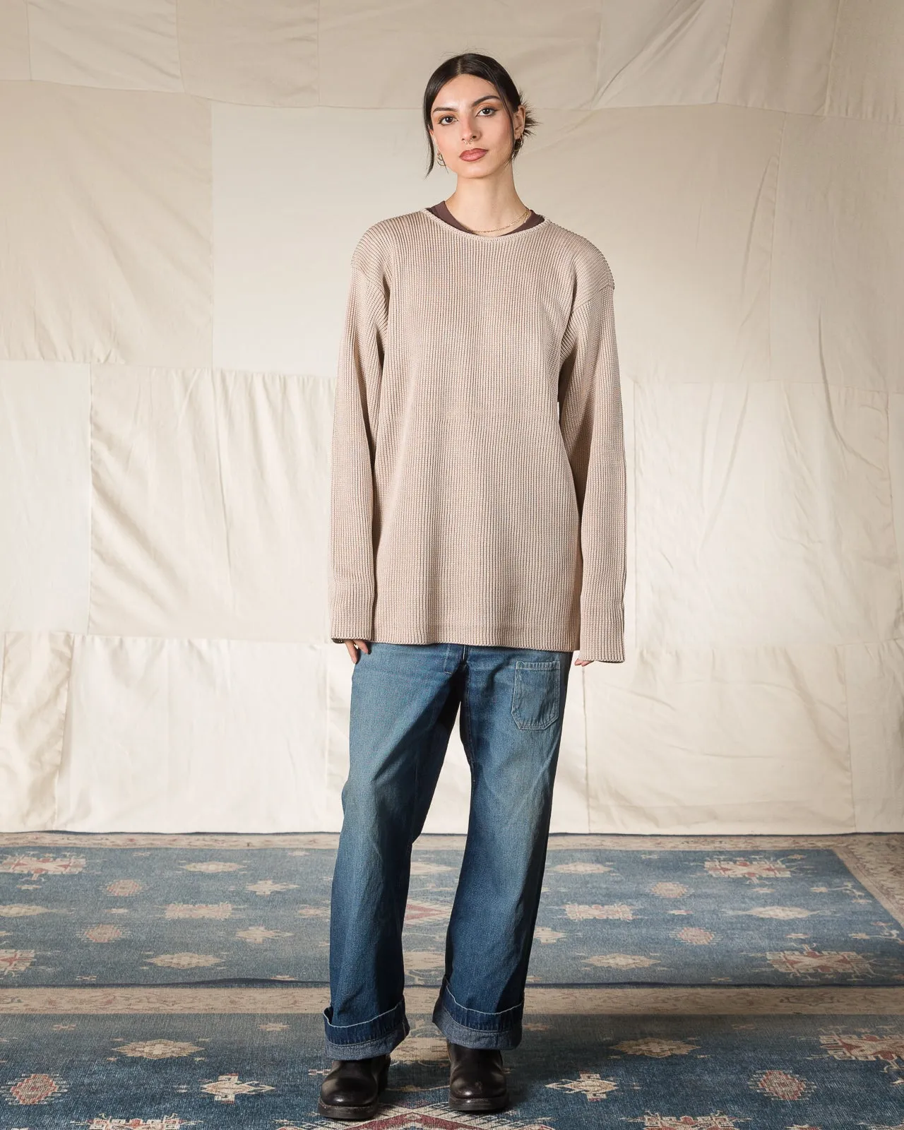 Silk Hand Knitting Heavyweight Rib Pullover - Beige 8