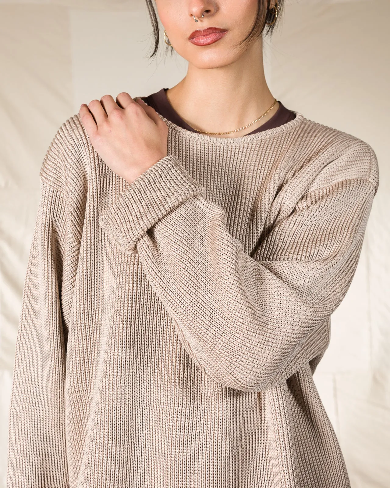 Silk Hand Knitting Heavyweight Rib Pullover - Beige 8