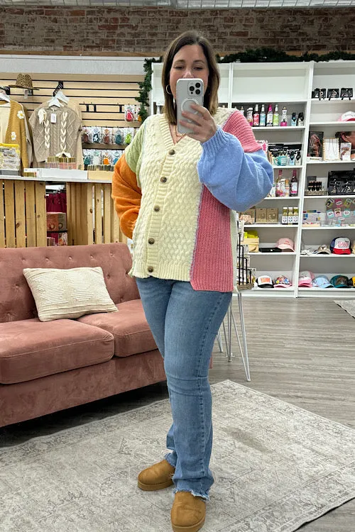 Stallan - Button Down Color Block Sweater Cardigan