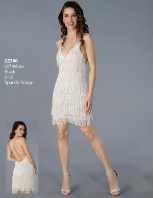 Stella Couture 22780 Size 4, 18 Black Short Beaded Fringe Backless Homecoming Dress Formal Cocktail Gown