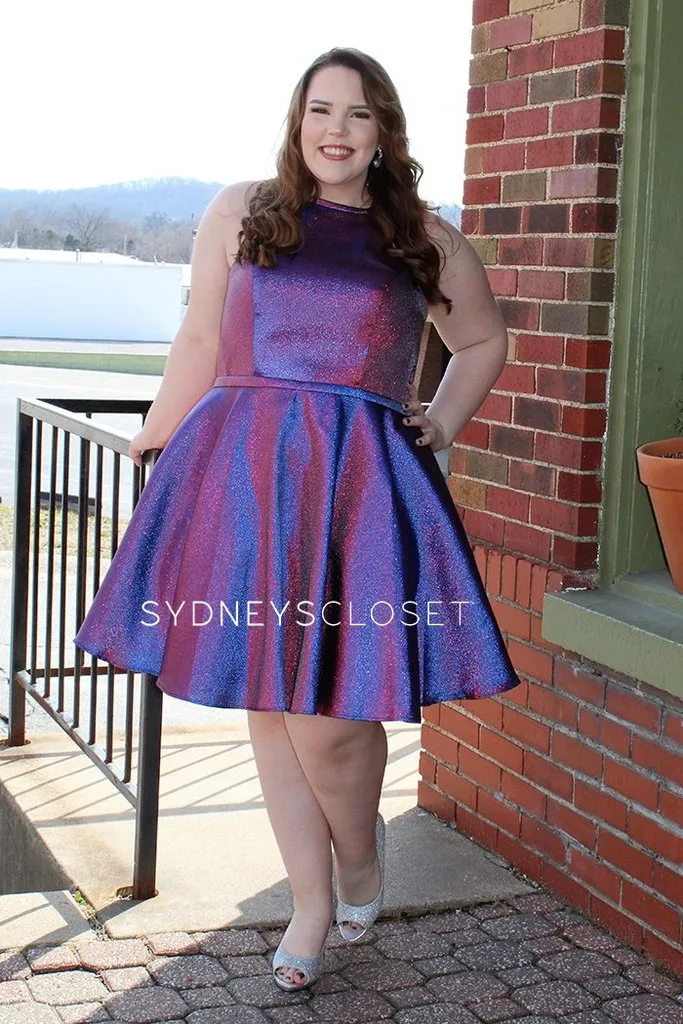 Sydney's Closet 8103 sz 14 Prism Cocktail Dress Plus Sized Short Flare Metallic High Neck Pockets