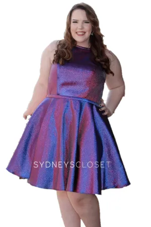Sydney's Closet 8103 sz 14 Prism Cocktail Dress Plus Sized Short Flare Metallic High Neck Pockets