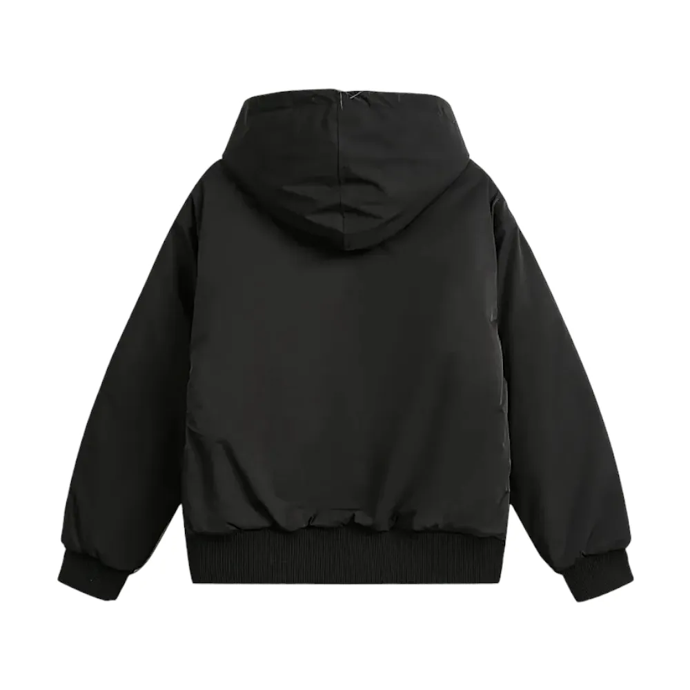 Technical fabric quilted jacket with fur trim