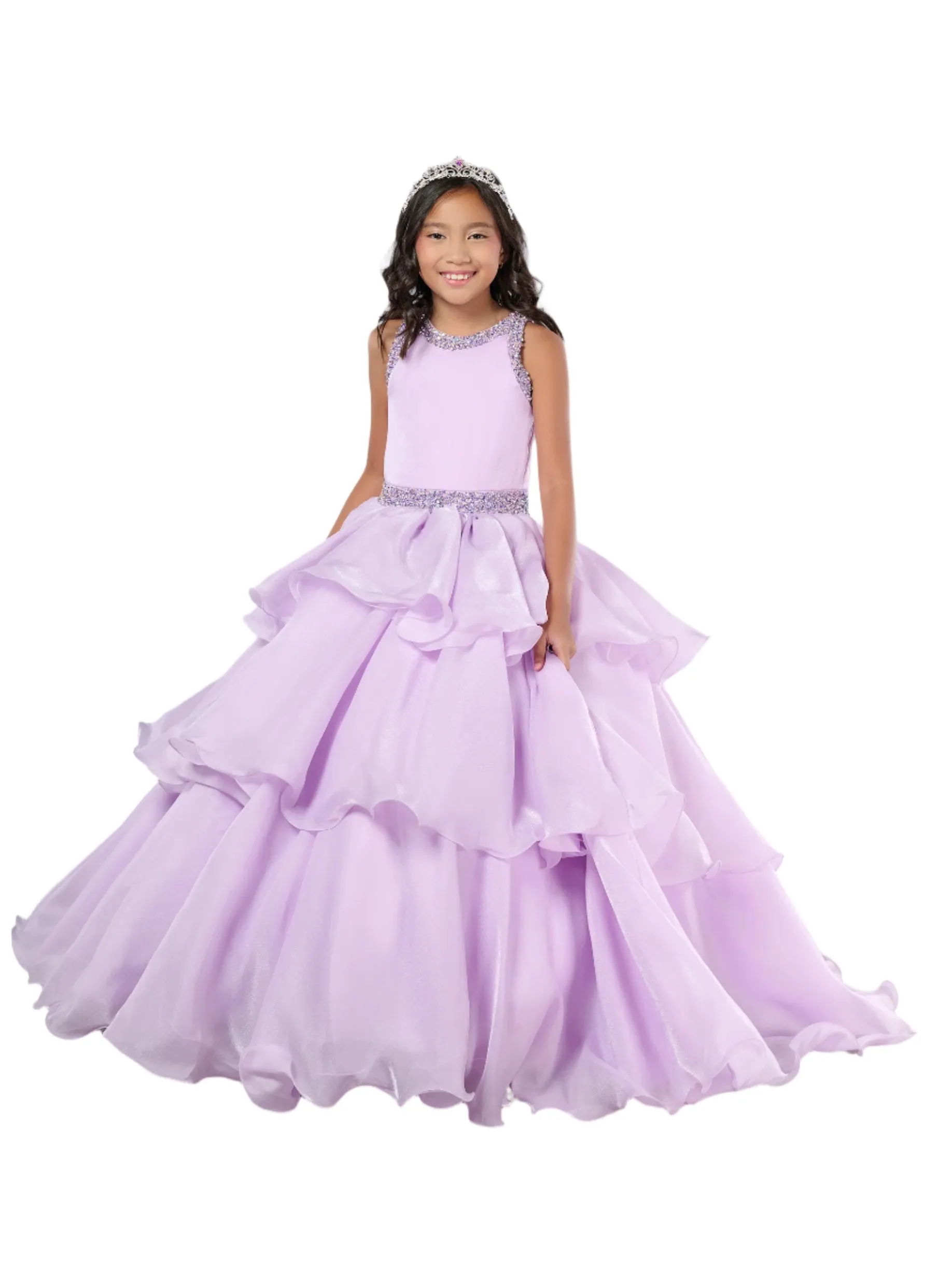 Tiffany Princess 13787 Ruffle Layer Girls Pageant Dress Backless High Neck Crystal Neckline