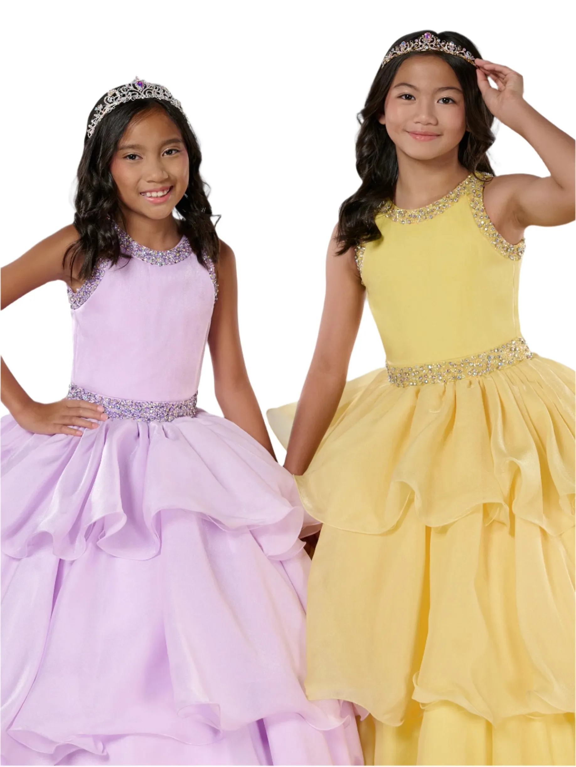 Tiffany Princess 13787 Ruffle Layer Girls Pageant Dress Backless High Neck Crystal Neckline