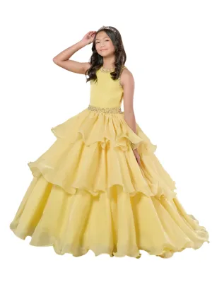 Tiffany Princess 13787 Ruffle Layer Girls Pageant Dress Backless High Neck Crystal Neckline