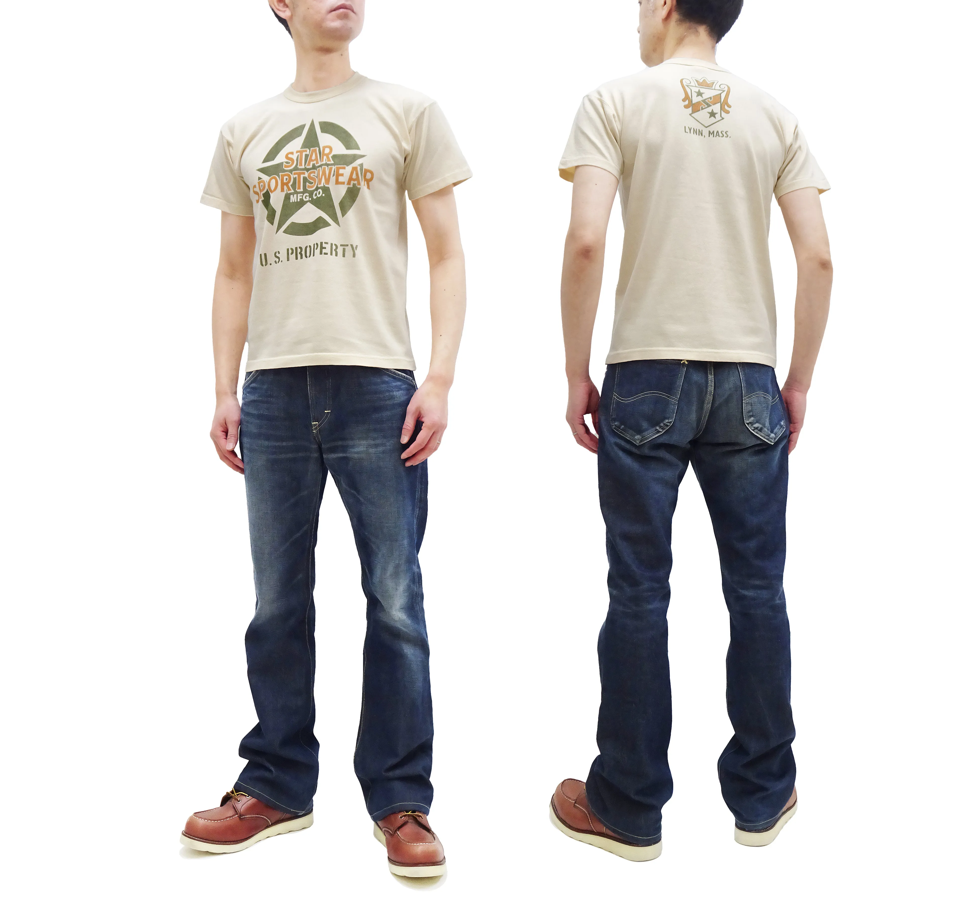 TOYS McCOY T-Shirt Men's Star Sportwear Logo Graphic Garment-Dyed Heavyweight Short Sleeve Loopwheel Tee TMC2324 040 Faded-Natural