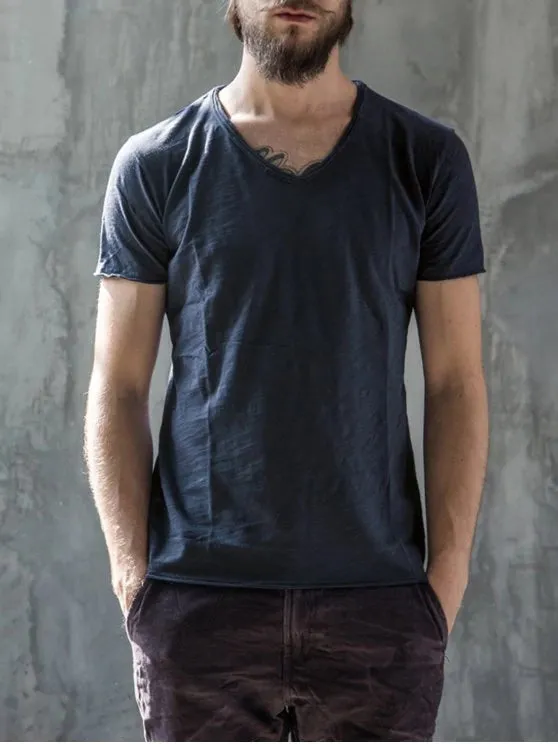 Trendy Mens V Neck Cotton Basic Tee