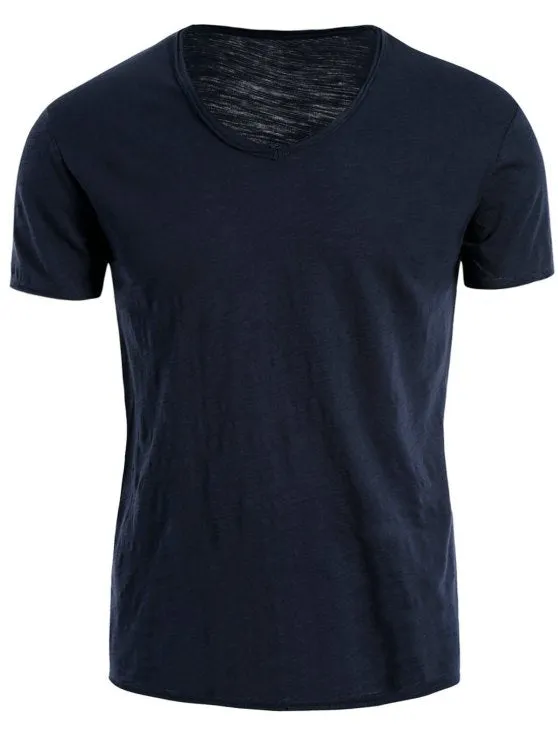 Trendy Mens V Neck Cotton Basic Tee