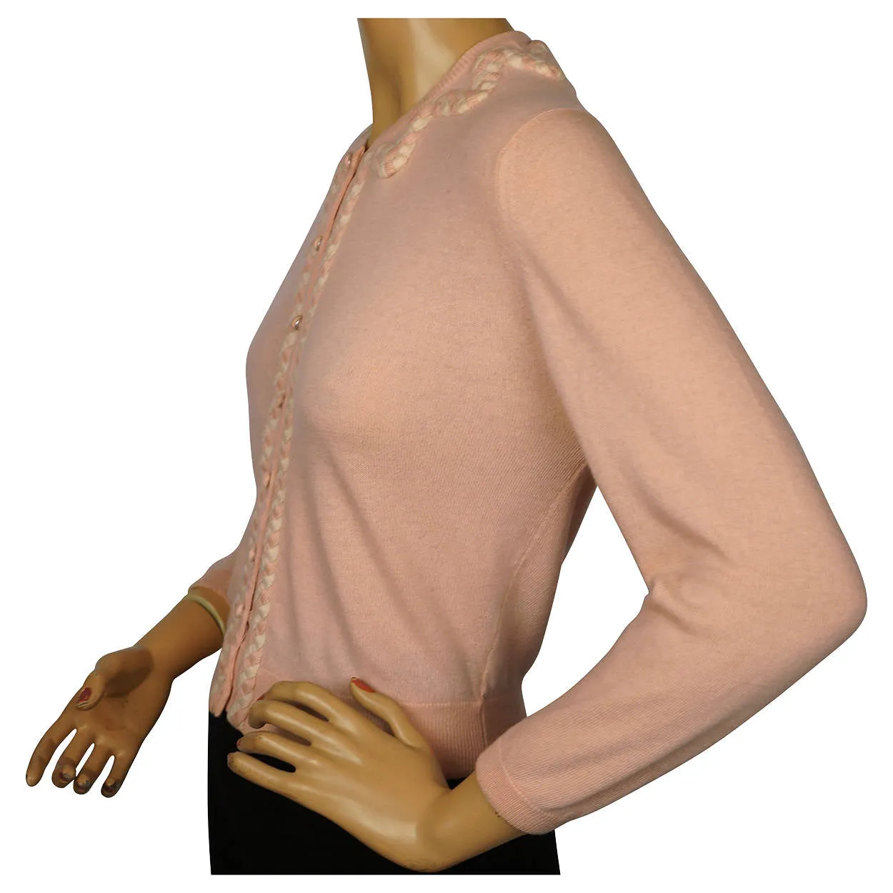 Vintage 1960s Ballantyne Scottish Cashmere Sweater Pink Cardigan Ladies M