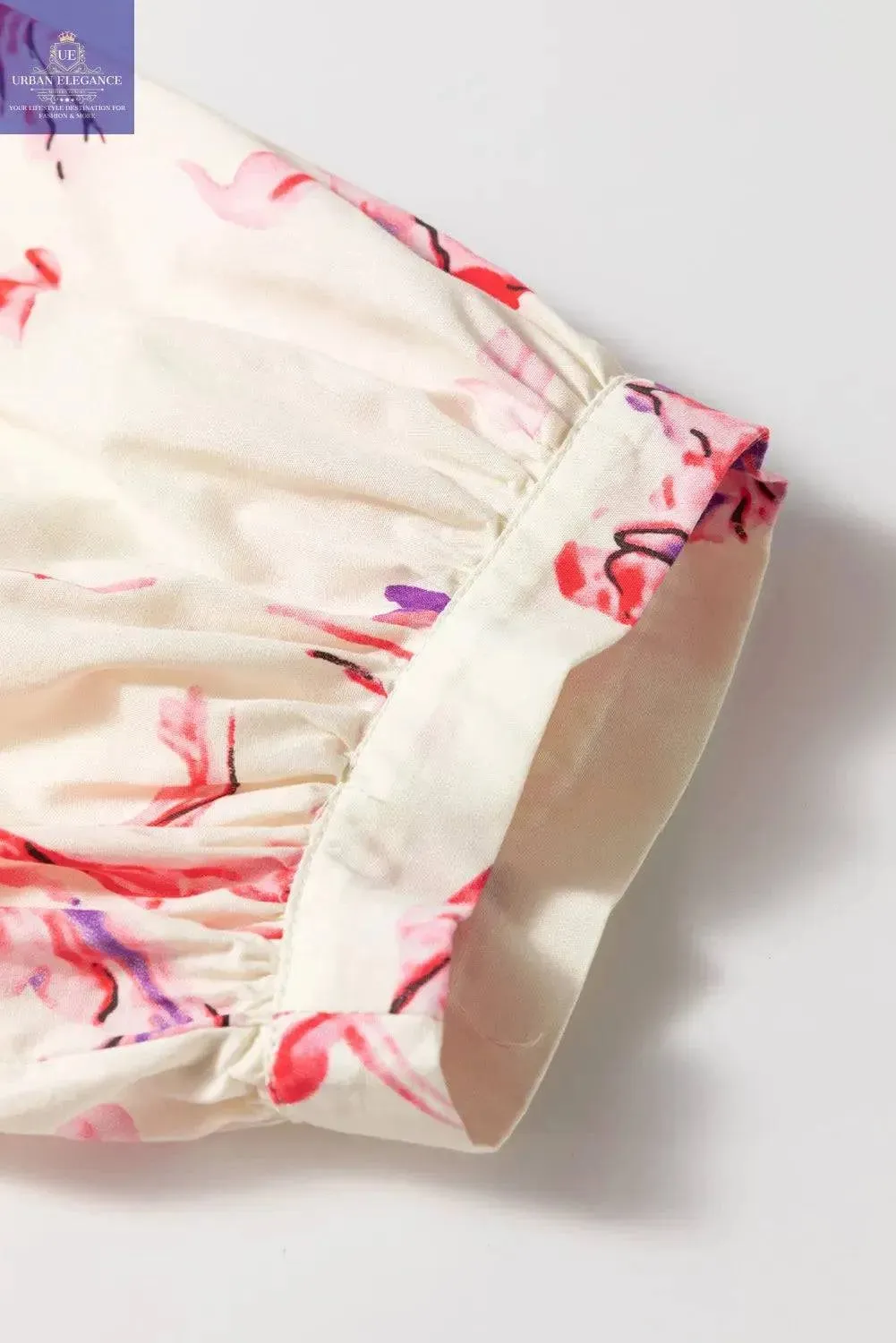 White Floral V-Neck Balloon Sleeve Plus Size Dress