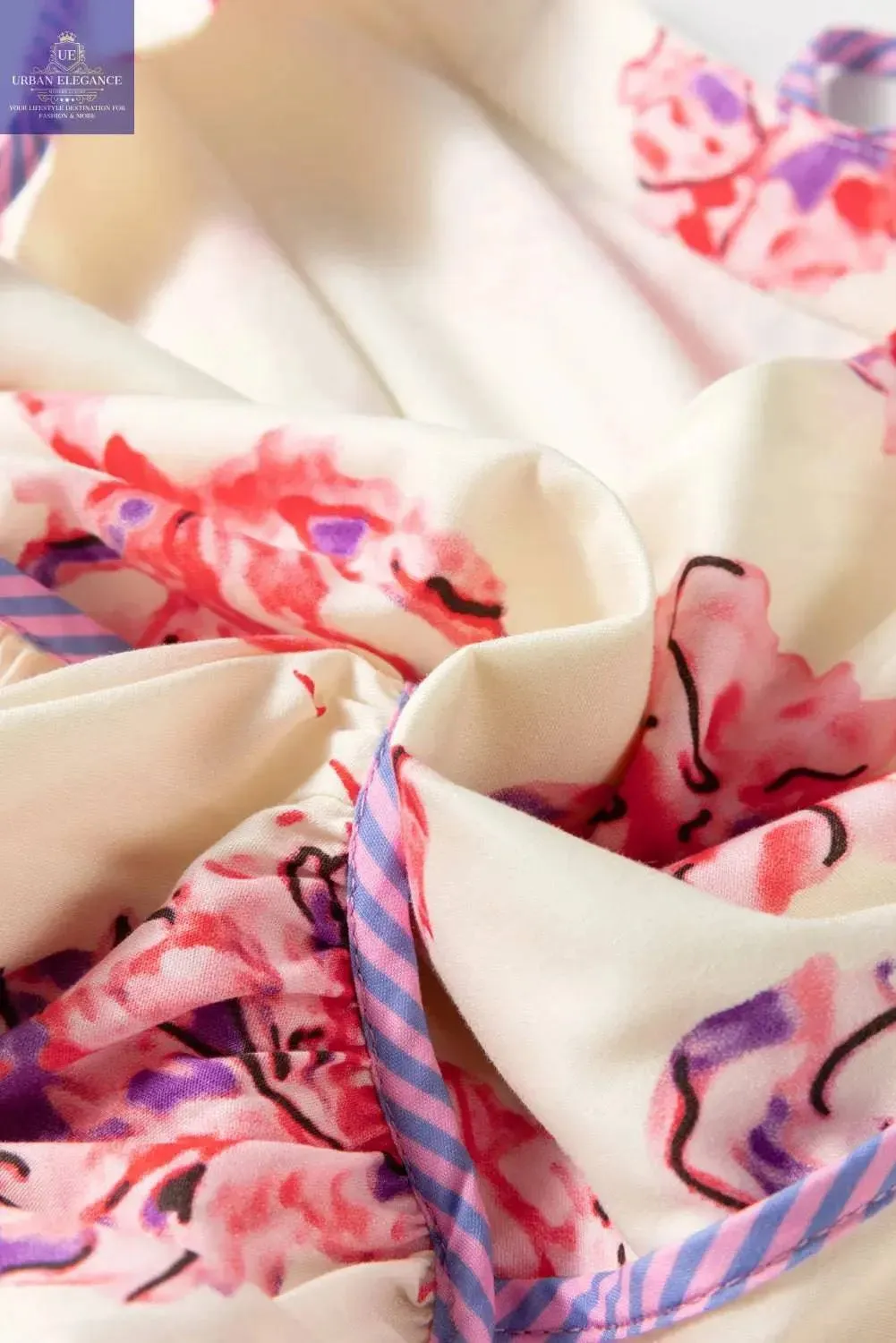 White Floral V-Neck Balloon Sleeve Plus Size Dress