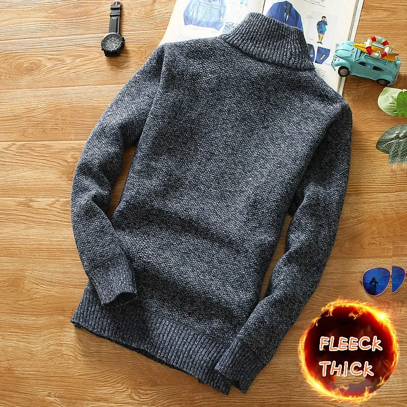 Winter Fleece Thicker Sweater Half Zipper Turtleneck Warm Pullover Quality Male Slim Knitted Wool Sweaters for Spring
