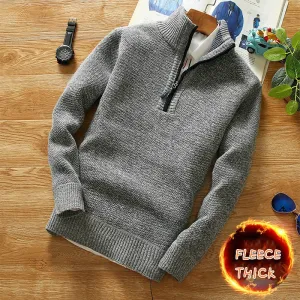 Winter Fleece Thicker Sweater Half Zipper Turtleneck Warm Pullover Quality Male Slim Knitted Wool Sweaters for Spring