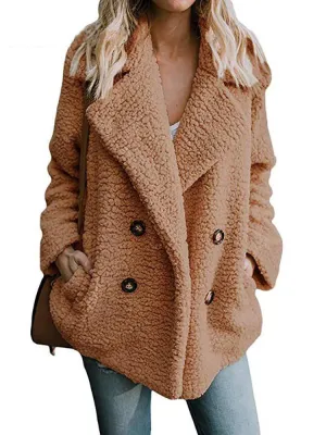 Woman Lapel Faux Lambswool Coats Warm Female Winter Outerwear 5XL