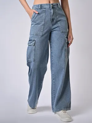 Women High Rise Loose Straight Fit Cargo